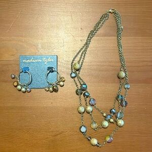 Madison Tyler multistrand necklace and hoop earring matching costume jewelry set
